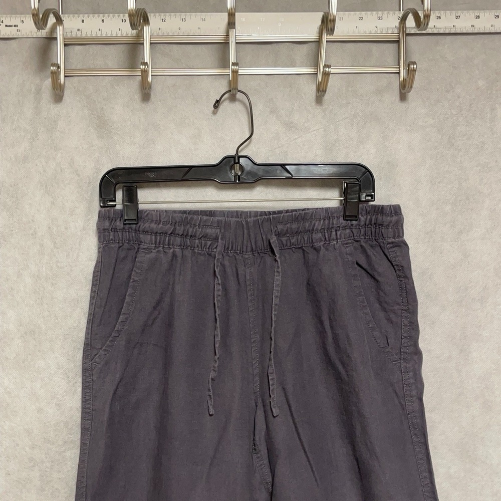 L L Bean Pants Women 6 x30 Gray Premium Washable Linen Pull On Baggy Drawstring